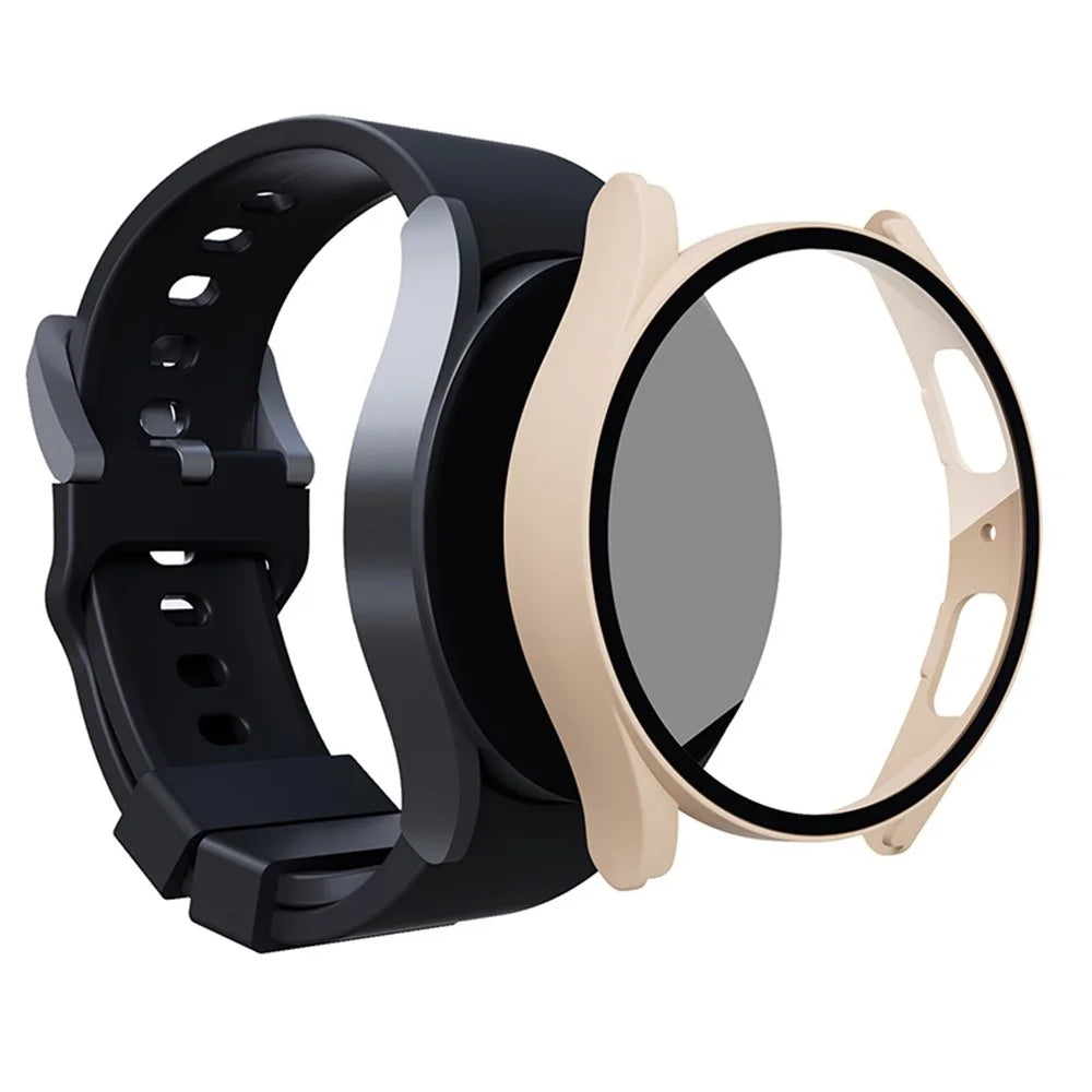 For Samsung Galaxy Watch 5 44mm / Watch4 44mm Anti-drop Hard PC Watch Case Protective Cover with Tempered Glass Screen Protector - Pink - 5