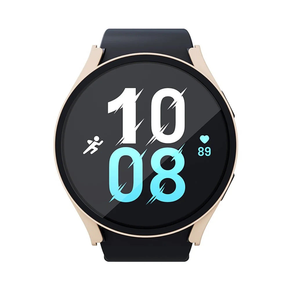 For Samsung Galaxy Watch 5 44mm / Watch4 44mm Anti-drop Hard PC Watch Case Protective Cover with Tempered Glass Screen Protector - Pink - 7