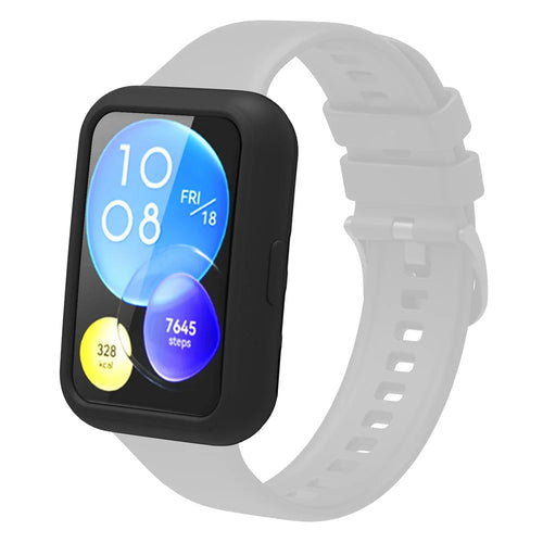 For Huawei Watch Fit 2 Smart Watch Silicone Case Anti-scratch Protective Frame - Black - 1