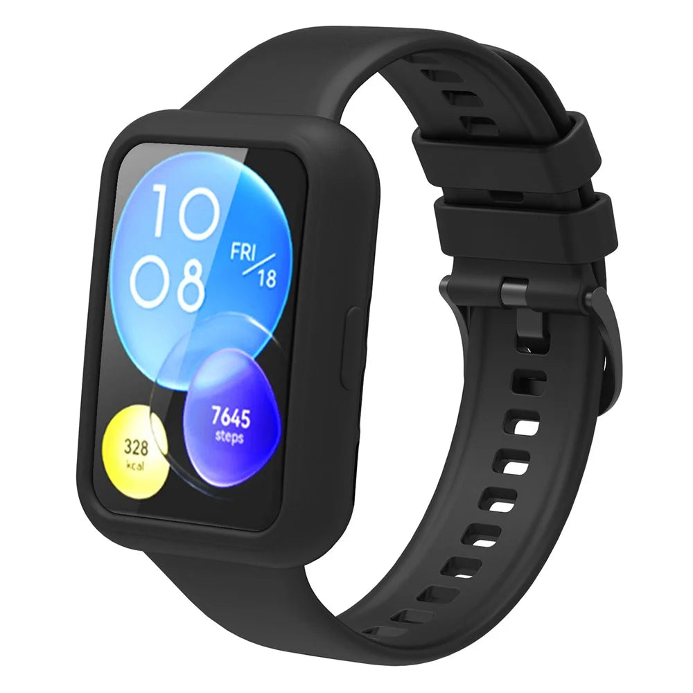 For Huawei Watch Fit 2 Smart Watch Silicone Case Anti-scratch Protective Frame - Black - 4