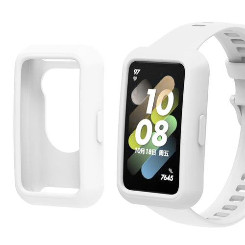 For Huawei Band 7 Silicone Watch Case Anti-scratch Watch Frame Protective Cover - White - 1