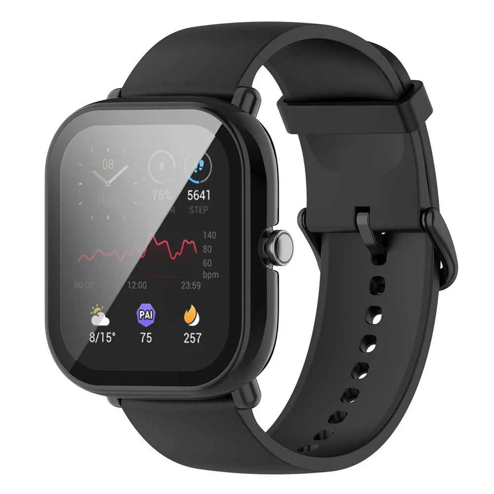 For Huami Amazfit Bip U / Bip U Pro / Pop / Pop Pro Hard PC Watch Case All-Around Full Protection Cover with Tempered Glass Screen Protector - Black - 2