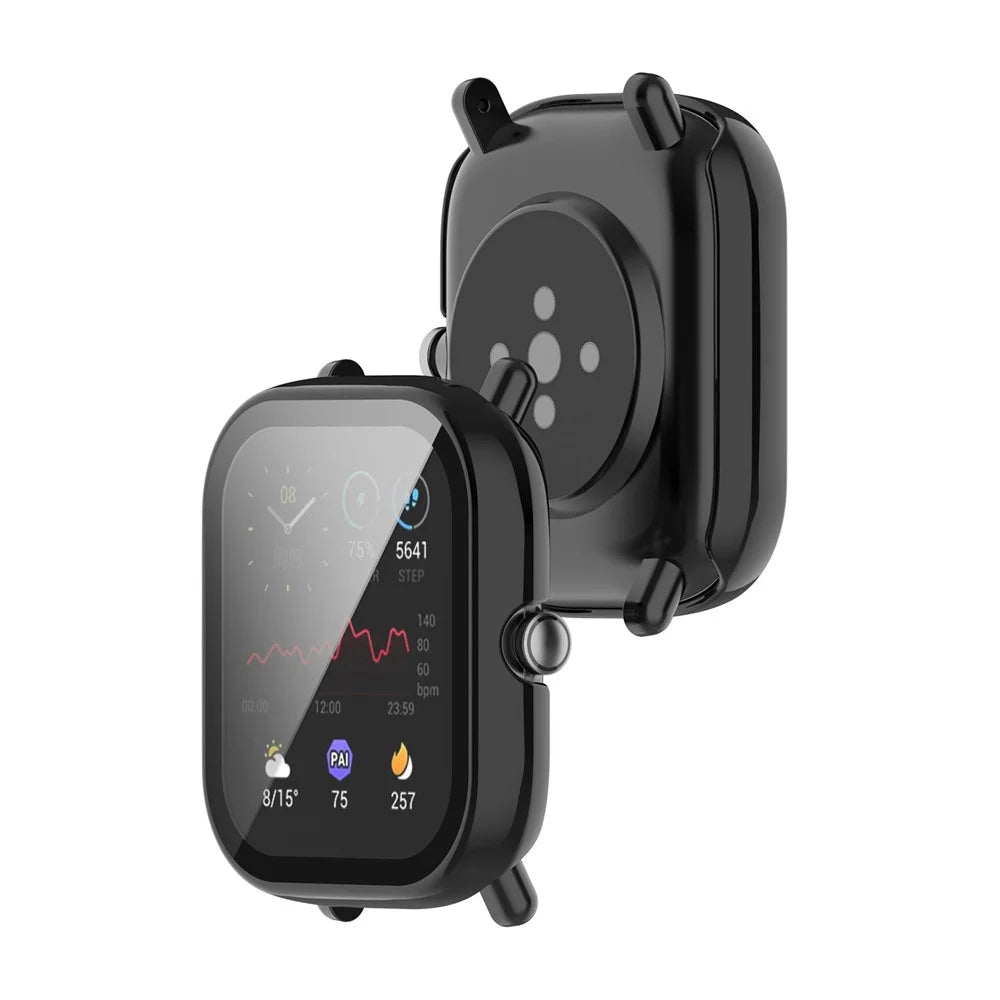 For Huami Amazfit Bip U / Bip U Pro / Pop / Pop Pro Hard PC Watch Case All-Around Full Protection Cover with Tempered Glass Screen Protector - Black - 3