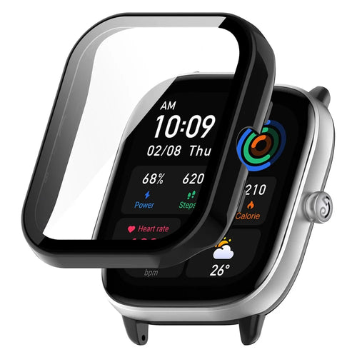For Huami Amazfit GTS 4 Mini Hard PC Anti-dust Watch Case Cover with HD Anti-wear Tempered Glass Film - Black - 1