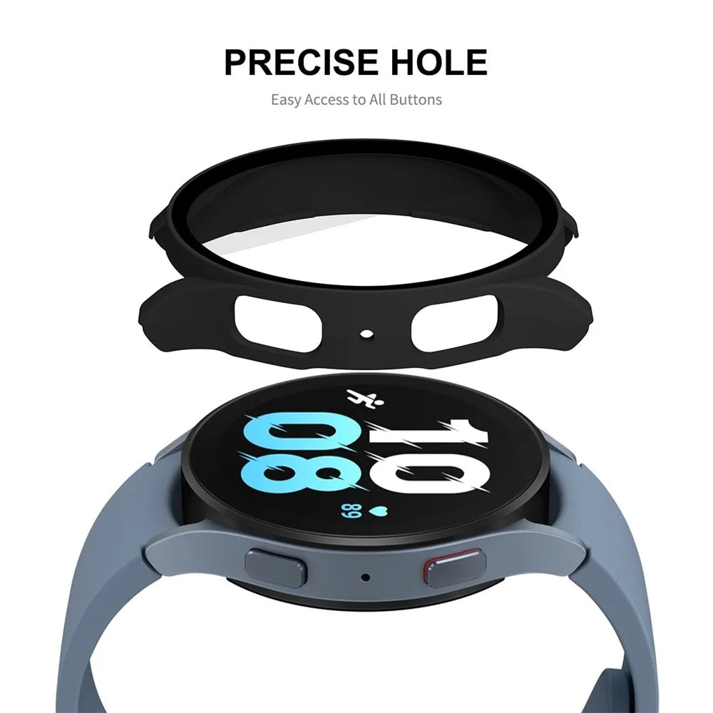 ENKAY HAT PRINCE for Samsung Galaxy Watch 5 44mm Matte Precise Cutout Rubberized Hard PC Watch Case + Anti-scratch 9H Tempered Glass Screen Film - Black - 4