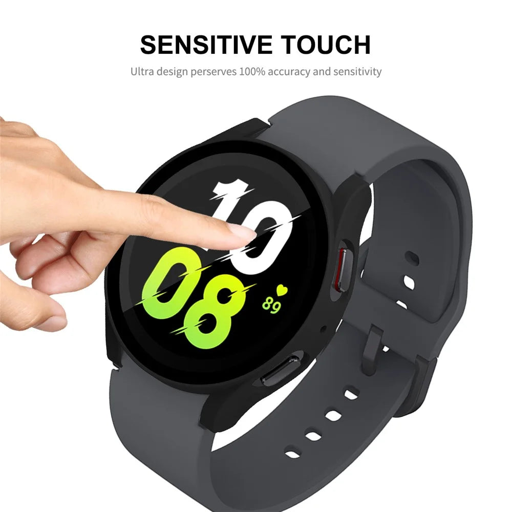 ENKAY HAT PRINCE for Samsung Galaxy Watch 5 44mm Matte Precise Cutout Rubberized Hard PC Watch Case + Anti-scratch 9H Tempered Glass Screen Film - Black - 6