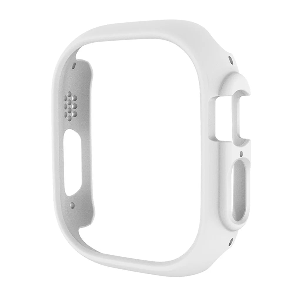 For Apple Watch Ultra 3 / Ultra 2 / Ultra 49mm Rubberized Matte Hard PC Case Anti-Scratch Bumper Frame Cover with Tempered Glass Film - White - 2