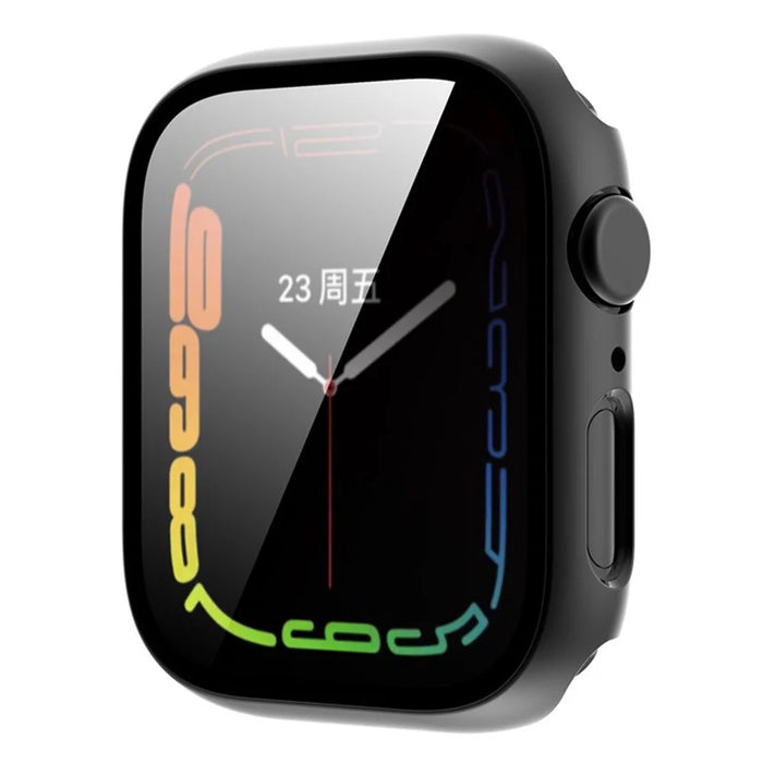 For Apple Watch Series 9 / 8 / 7 41mm Electroplating Watch Case with Tempered Glass Screen Protector Full Protection PC Cover - Black - 1