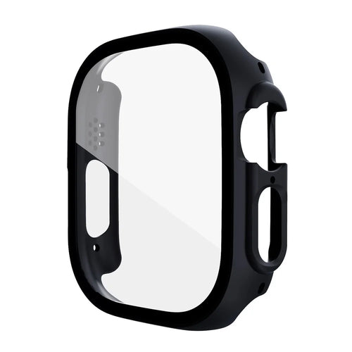 For Apple Watch Ultra 3 / Ultra 2 / Ultra 49mm Hard PC Case with Tempered Glass Screen Protector Overall Scratch-Proof Protective Cover - Black - 1