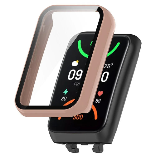 For Oppo Band 2 Protective Case with Tempered Glass Screen Protector Smart Watch Anti-Fall Hard PC Case - Pink - 1