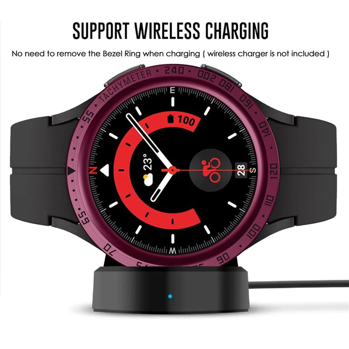 Watch Bezel for Samsung Galaxy Watch 5 Pro 45mm Metal Protective Frame Ring Cover Watch Replacement Accessories (Type E) - Wine Red Ring Black Letters - 3