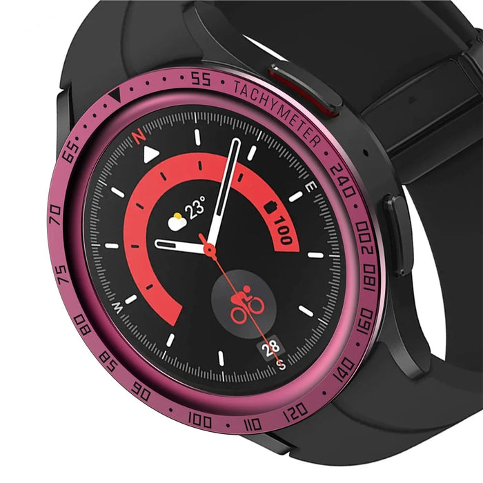 Watch Bezel for Samsung Galaxy Watch 5 Pro 45mm Metal Protective Frame Ring Cover Watch Replacement Accessories (Type E) - Wine Red Ring Black Letters - 4