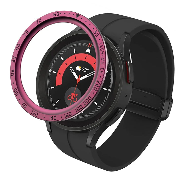 Watch Bezel for Samsung Galaxy Watch 5 Pro 45mm Metal Protective Frame Ring Cover Watch Replacement Accessories (Type E) - Wine Red Ring Black Letters - 5