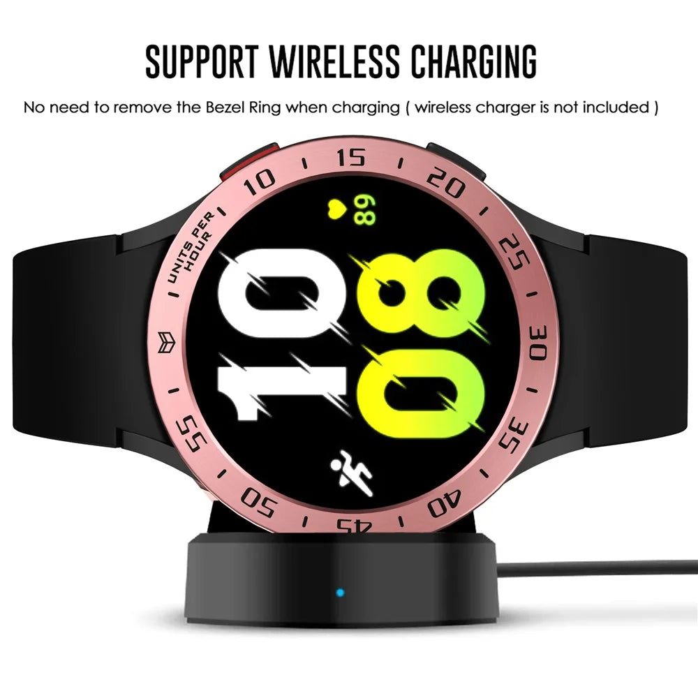 Watch Bezel Ring for Samsung Galaxy Watch 5 44mm Metal Bezel Ring Protection Cover Watch Replacement Part (Type A) - Rose Gold Ring Black Letters - 3
