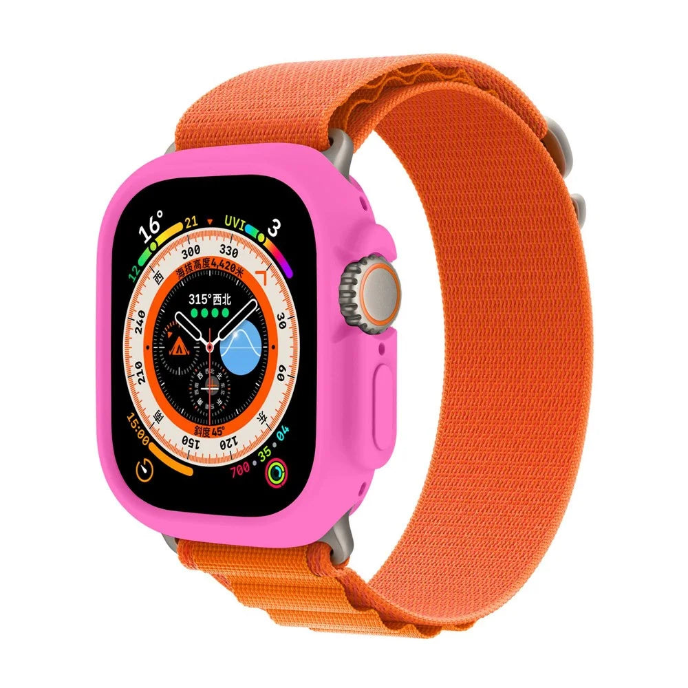 For Apple Watch Ultra 3 / Ultra 2 / Ultra 49mm Candy Color Soft TPU Watch Case Precise Cutouts Protective Cover Frame - Hot Pink - 5