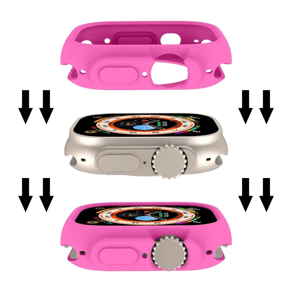 For Apple Watch Ultra 3 / Ultra 2 / Ultra 49mm Candy Color Soft TPU Watch Case Precise Cutouts Protective Cover Frame - Hot Pink - 7