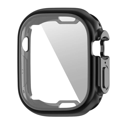 For Apple Watch Ultra 3 / Ultra 2 / Ultra 49mm Soft Transparent TPU All-Around Protective Case Electroplating Metal Color Frame Cover - Black - 1