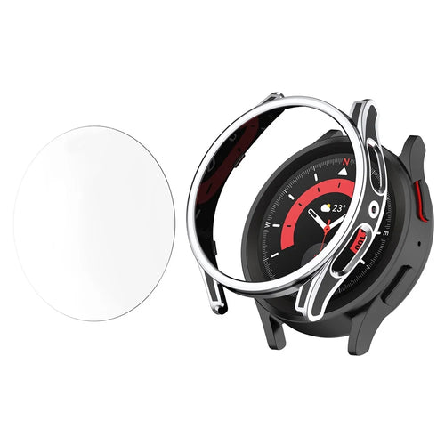 For Samsung Galaxy Watch FE / Watch6 / Watch5 / Watch4 40mm Hard PC Case Watch Cover with Tempered Glass Screen Protector - Black / Silver - 1