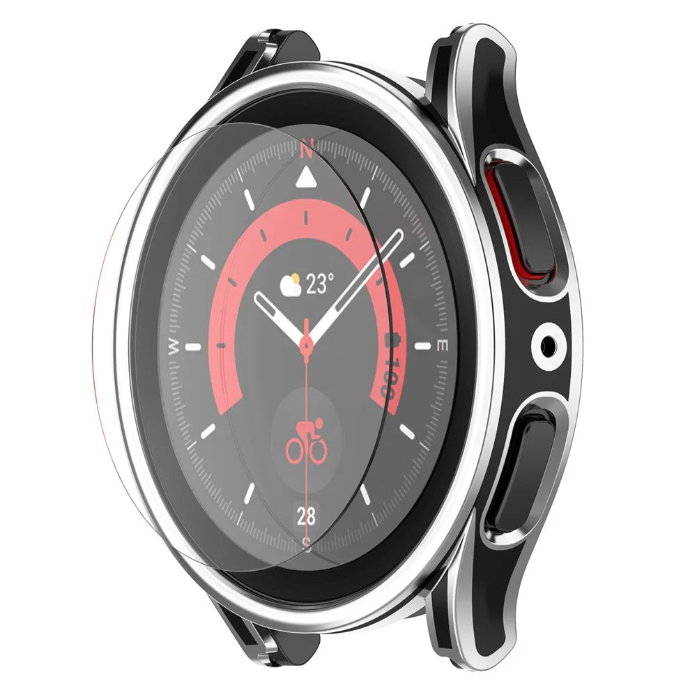 For Samsung Galaxy Watch FE / Watch6 / Watch5 / Watch4 40mm Hard PC Case Watch Cover with Tempered Glass Screen Protector - Black / Silver - 2