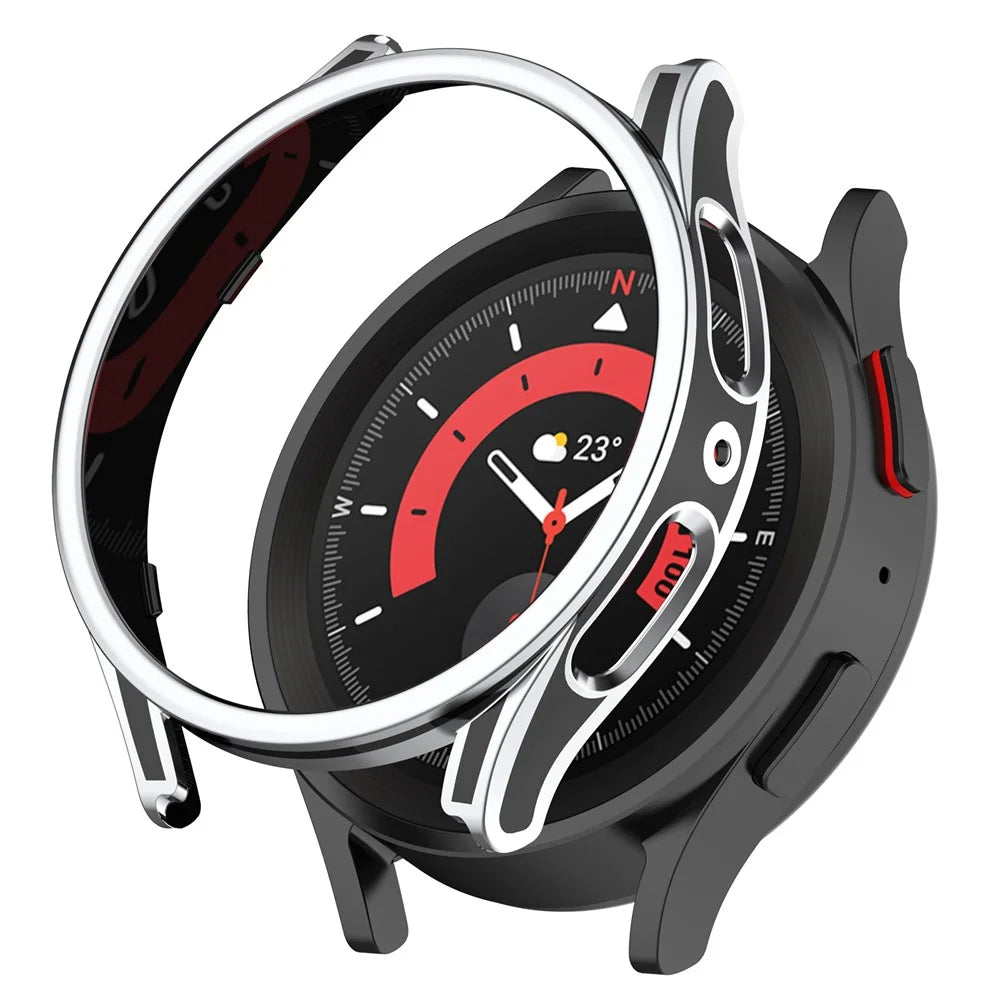 For Samsung Galaxy Watch FE / Watch6 / Watch5 / Watch4 40mm Hard PC Case Watch Cover with Tempered Glass Screen Protector - Black / Silver - 4