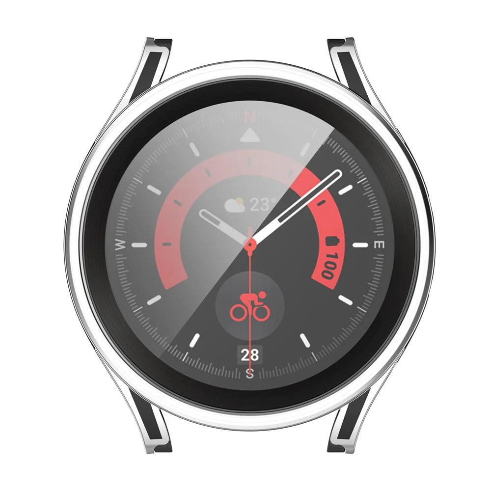 For Samsung Galaxy Watch FE / Watch6 / Watch5 / Watch4 40mm Hard PC Case Watch Cover with Tempered Glass Screen Protector - Black / Silver - 5