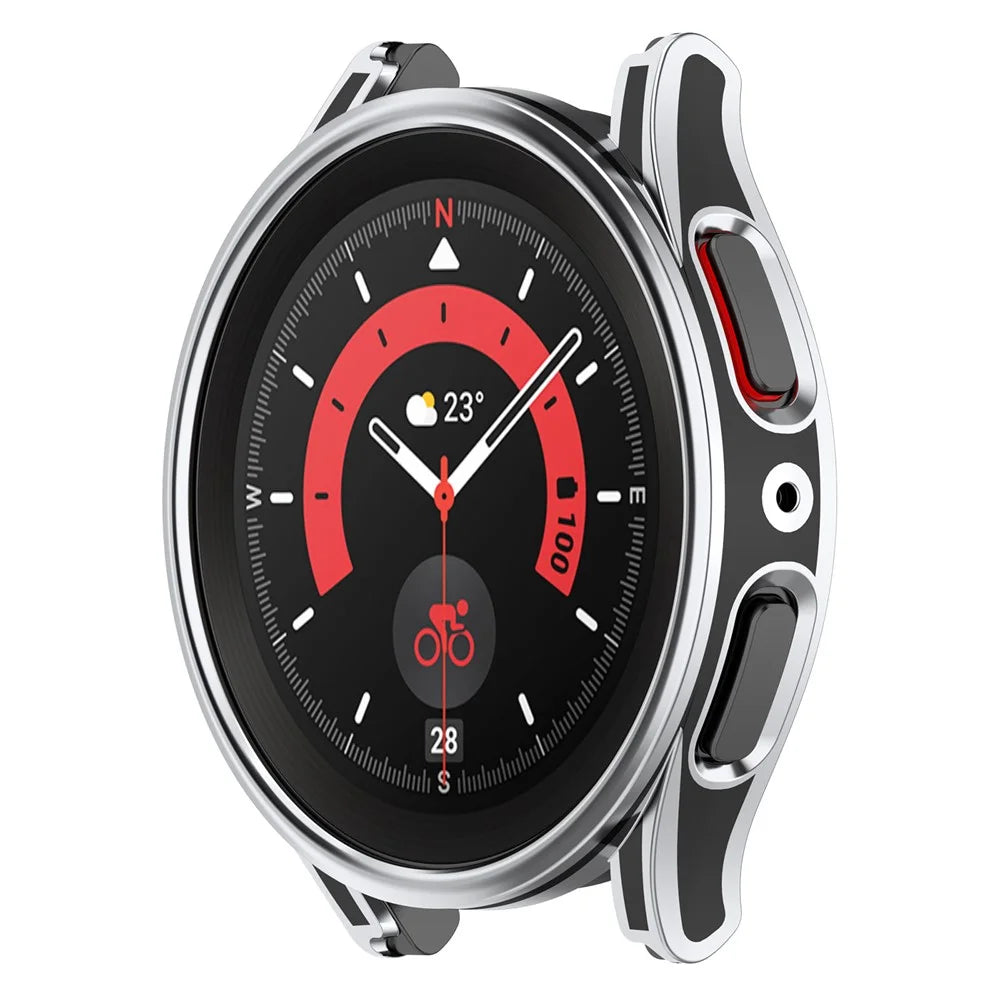 For Samsung Galaxy Watch FE / Watch6 / Watch5 / Watch4 40mm Hard PC Case Watch Cover with Tempered Glass Screen Protector - Black / Silver - 6