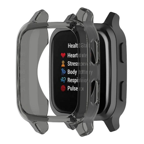 For Garmin Venu Sq  /  Venu Sq Music  /  Venu Sq 2  /  Venu Sq 2 Music TPU Watch Frame Cover Hollow Out Half Protective Shockproof Case - Transparent Black - 1