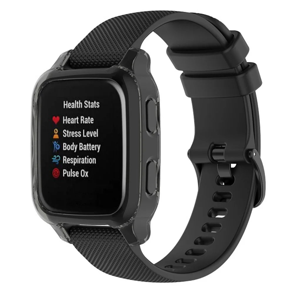 For Garmin Venu Sq  /  Venu Sq Music  /  Venu Sq 2  /  Venu Sq 2 Music TPU Watch Frame Cover Hollow Out Half Protective Shockproof Case - Transparent Black - 3