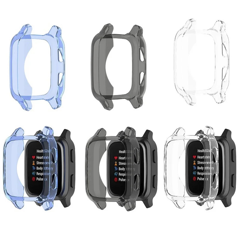 For Garmin Venu Sq  /  Venu Sq Music  /  Venu Sq 2  /  Venu Sq 2 Music TPU Watch Frame Cover Hollow Out Half Protective Shockproof Case - Transparent Black - 4