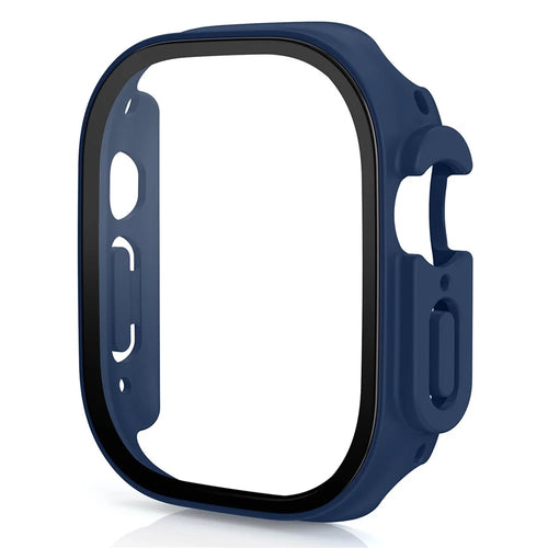 For Apple Watch Ultra 3 / Ultra 2 / Ultra 49mm Hard PC Wallet Case with Tempered Glass Screen Protector Anti-drop Matte Protective Cover - Midnight Blue - 1