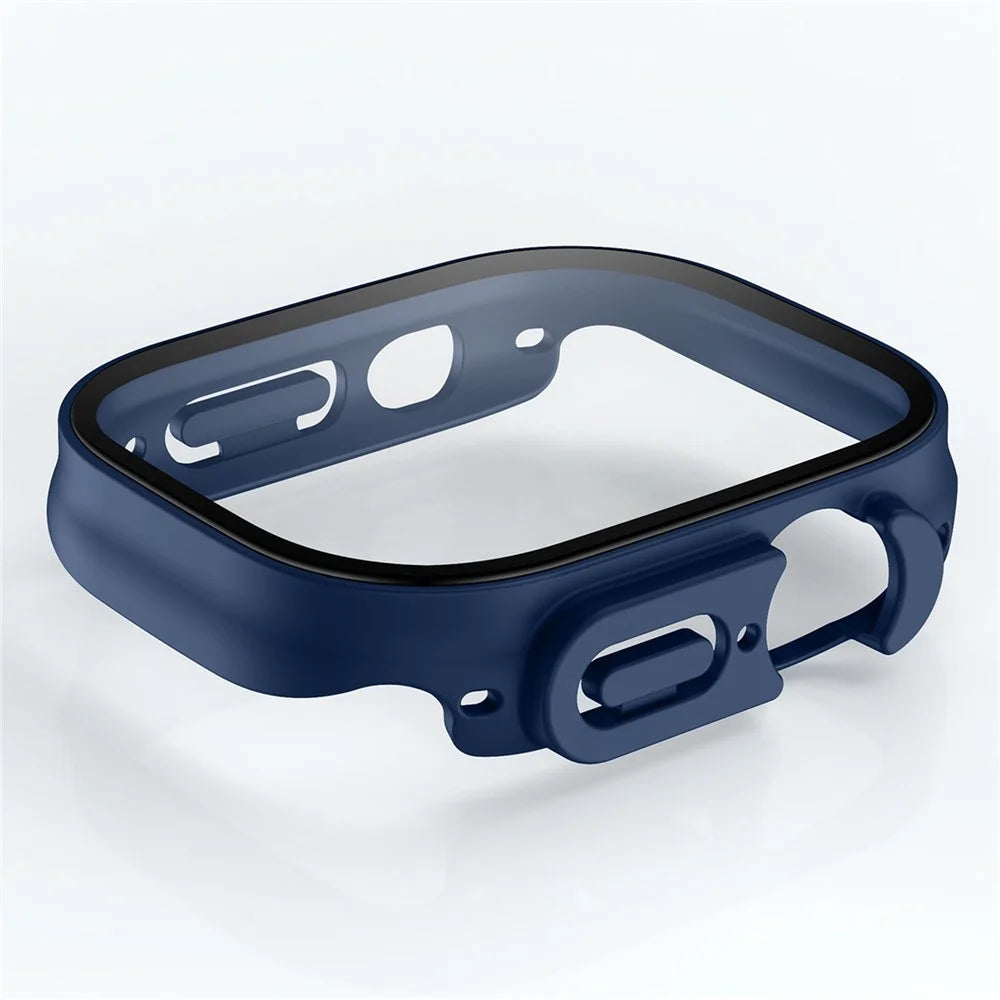 For Apple Watch Ultra 3 / Ultra 2 / Ultra 49mm Hard PC Wallet Case with Tempered Glass Screen Protector Anti-drop Matte Protective Cover - Midnight Blue - 3