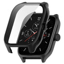 For Huami Amazfit GTS 4 Hard PC Case with Tempered Glass Screen Protector Scratch Resistant Overall Protective Cover - Black - 1