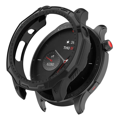 For Huami Amazfit GTR 4 46mm Rugged Protective Case Soft TPU Half Protective Bumper Frame Cover with Dial Plate - Black - 1