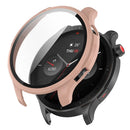 For Huami Amazfit GTR 4 46mm Full Coverage Hard PC Case with Tempered Glass Screen Protector Touch Sensitive HD Bumper Protective Cover - Sakura Pink - 1
