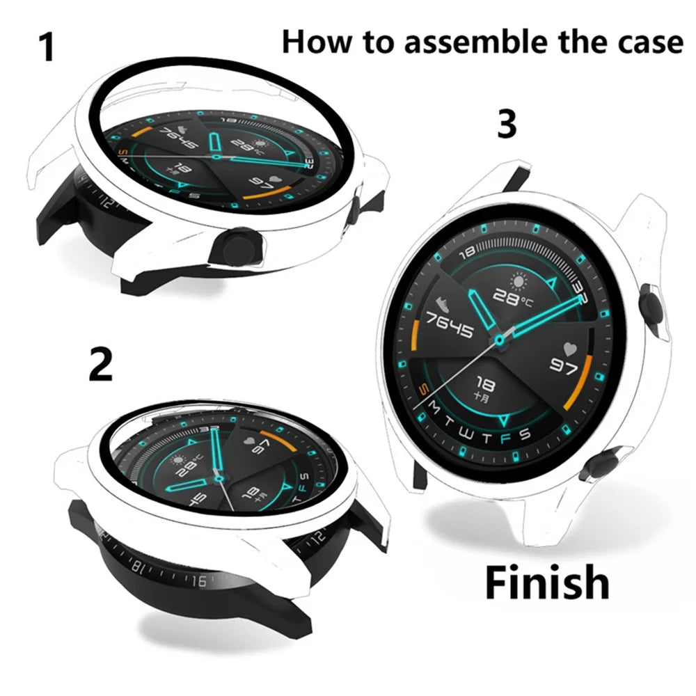 For Huawei Watch GT 2 42mm Hard PC Case with Tempered Glass Screen Protector Electroplated Scratch Resistant Overall Protective Cover - Transparent - 6