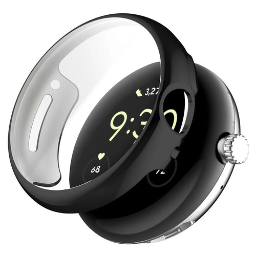 For Google Pixel Watch 2 / Pixel Watch Electroplating TPU Case Screen Protector Full Protection Anti-drop Protective Watch Cover - Black - 1