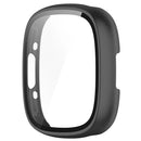 For Fitbit Versa 4 / Sense 2 Case Hard PC Full Protection Cover with Tempered Glass Screen Protector - Black - 2