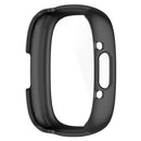 For Fitbit Versa 4 / Sense 2 Case Hard PC Full Protection Cover with Tempered Glass Screen Protector - Black - 3