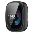 For Fitbit Versa 4 / Sense 2 Case Hard PC Full Protection Cover with Tempered Glass Screen Protector - Black - 4