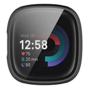 For Fitbit Versa 4 / Sense 2 Case Hard PC Full Protection Cover with Tempered Glass Screen Protector - Black - 5