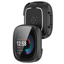 For Fitbit Versa 4 / Sense 2 Case Hard PC Full Protection Cover with Tempered Glass Screen Protector - Black - 7