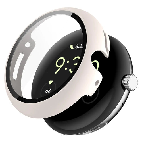 For Google Pixel Watch 2 / Pixel Watch Hard PC Clear Watch Case Full Coverage Shockproof Cover with Tempered Glass Screen Protector - White - 1