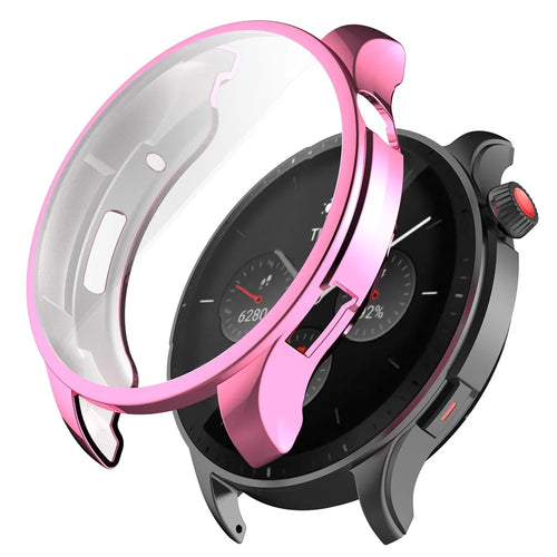 For Huami Amazfit GTR 4 46mm All-inclusive Watch Protective Cover Soft TPU Scratch Resistant Electroplating Case - Pink - 1
