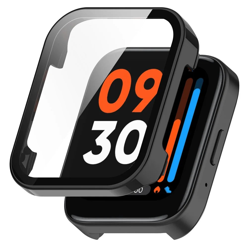 For Realme Watch 3 Pro Hard PC Clear Watch Case Full Coverage Anti-scratch Protective Cover with Tempered Glass Screen Protector - Black - 1