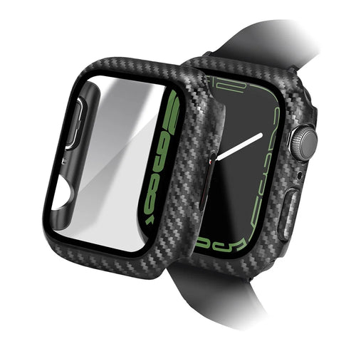 ENKAY HAT PRINCE For Apple Watch Series 9 / 8 / 7 45mm Hard PC Case with Tempered Glass Screen Protector Carbon Fiber Texture Full Protective Cover - 1