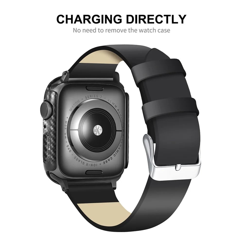 ENKAY HAT PRINCE For Apple Watch Series 9 / 8 / 7 41mm Carbon Fiber Texture PC Case with Tempered Glass Screen Protector Touch Sensitive HD Bumper Protective Cover - 2