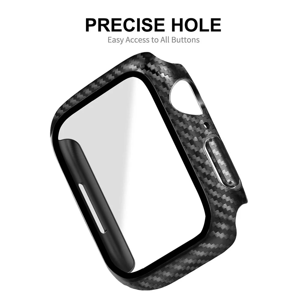 ENKAY HAT PRINCE For Apple Watch Series 9 / 8 / 7 41mm Carbon Fiber Texture PC Case with Tempered Glass Screen Protector Touch Sensitive HD Bumper Protective Cover - 3