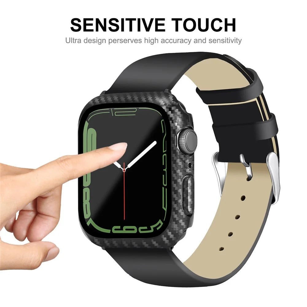 ENKAY HAT PRINCE For Apple Watch Series 9 / 8 / 7 41mm Carbon Fiber Texture PC Case with Tempered Glass Screen Protector Touch Sensitive HD Bumper Protective Cover - 4