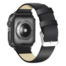 For Apple Watch Series 1 / 2 / 3 42mm Integrated Tempered Glass Screen Film Hard PC Watch Frame Carbon Fiber Cover - Black - 4