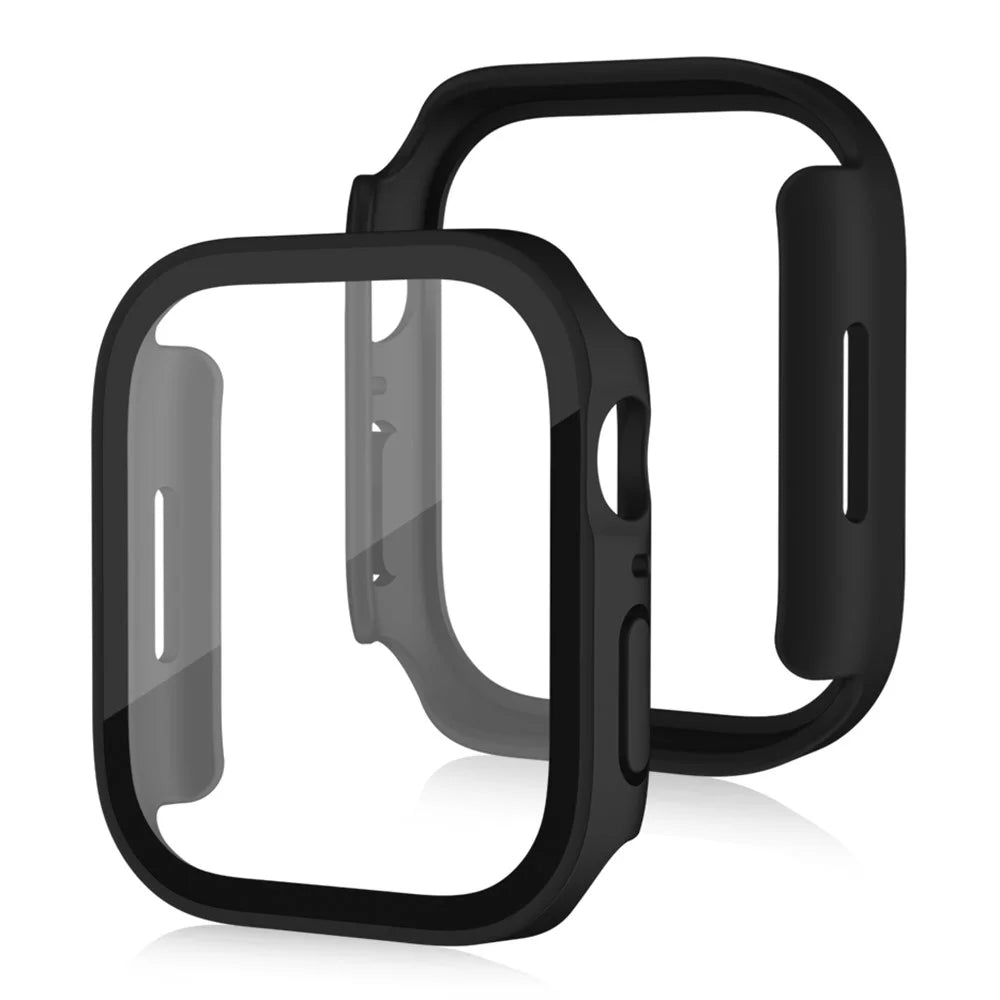 For Apple Watch Series 9 / 8 / 7 45mm Waterproof Frosted Watch Case Anti-drop PC Cover with Tempered Glass Screen Protector - Black - 2